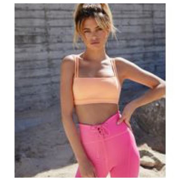 Free People Idris Solid Strappy Back Back Bra in Peach Horizon - Picture 2 of 7